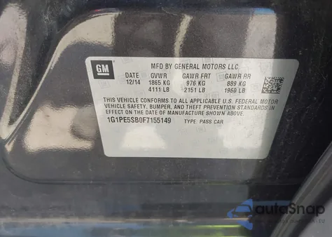 2015 Chevrolet Cruze 2Lt Auto from USA, damaged, VIN 1G1PE5SB0F7155149